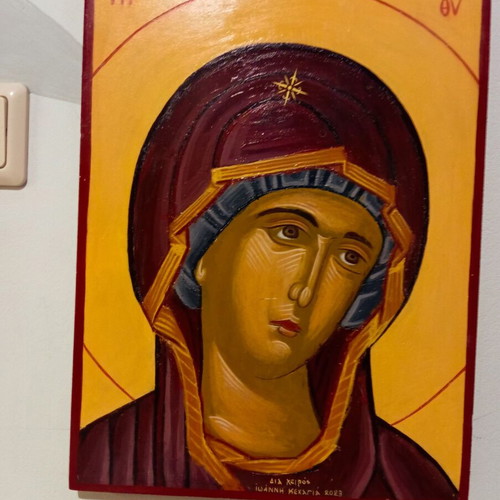Hand-painted icon of Virgin Mary on wood 30x40 cm new