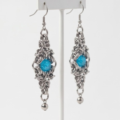 Byzantine Steel Earrings with Blue Beads new
