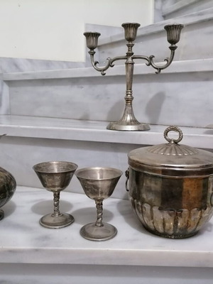 Medieval Gothic tableware set used, silver plated