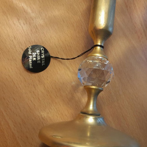 Vintage Lovjo of Sweden vase/candleholder 24K gold plated with crystal new
