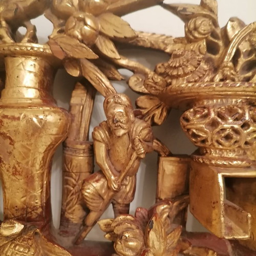 Ξυλόγλυπτο τρισδιάστατο χειροποίητο μεταχειρισμένο με φύλλο χρυσού Απω Ανατολής