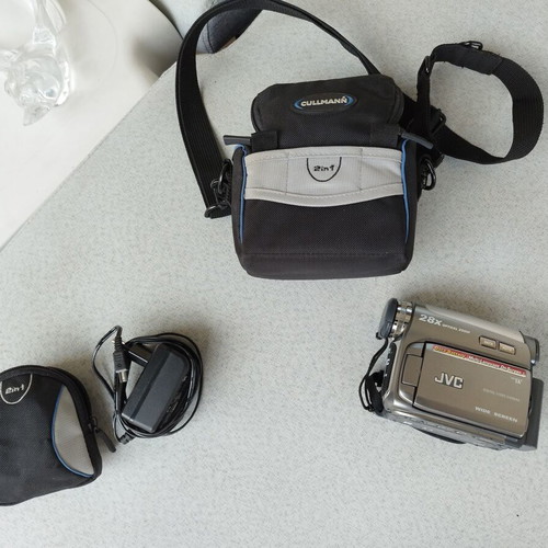 JVC GR-D725E digital video camera used with charger and case