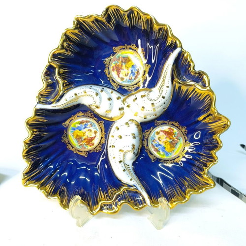 Vintage Limoges porcelain serving plate with cobalt blue and gold details like new