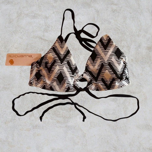 Bluepoint ethnic triangle bikini top, size S, black and white