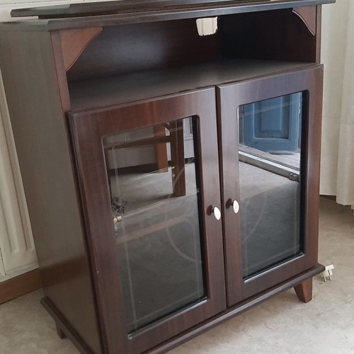 TV cabinet used, lacquered wood with display cabinet