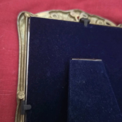 Bronze romantic photo frame with blue velvet backing 16x11.5 cm