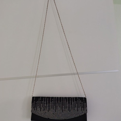 Clutch bag used, black with rhinestones and silver chain