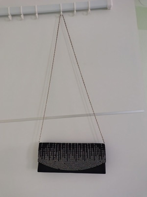 Clutch bag used, black with rhinestones and silver chain