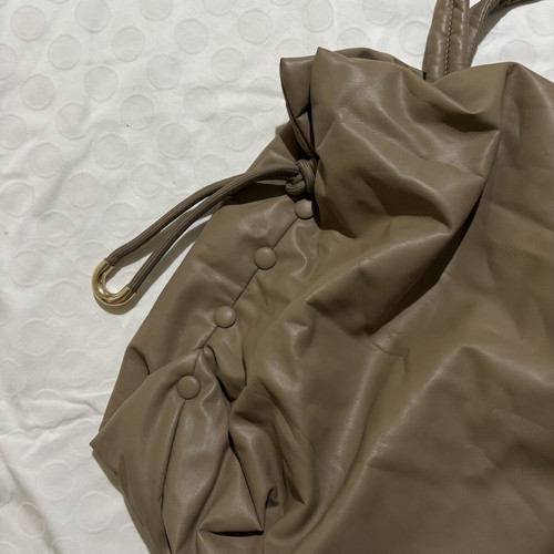 Vintage large shoulder bag, beige faux leather
