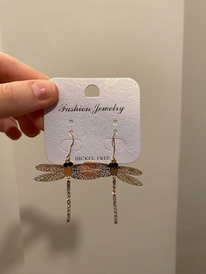 Gold dragonfly earrings with rhinestone details like new