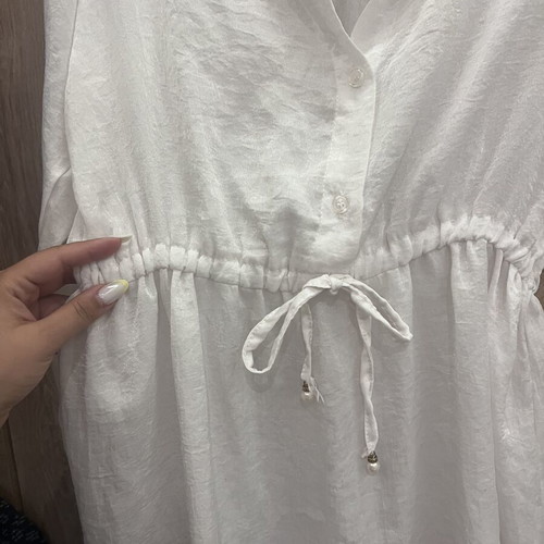 White airy dress with buttons and waist tie like new