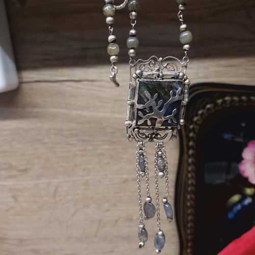 Nougat handmade necklace like new with filigree silver pendant