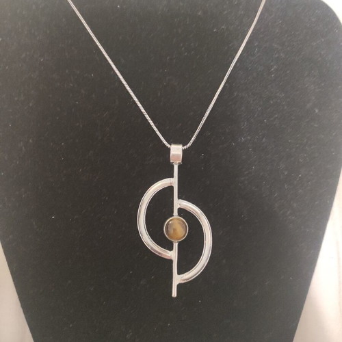 Ethnic necklace with tiger's eye stone silver plated, new, 45 cm chain