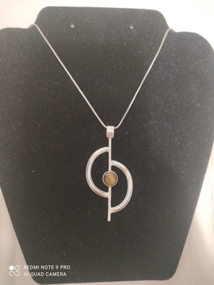 Ethnic necklace with tiger's eye stone silver plated, new, 45 cm chain