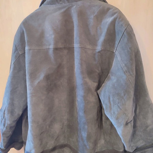 Green suede leather jacket L like new with removable sheep collar