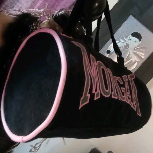 Morgan hand bag like new, corduroy black and pink