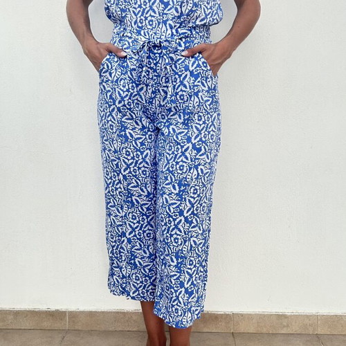 Palazzo pants and blouse set new, white and blue