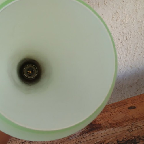 Vintage ceiling light with opaline shade in greenish color like new