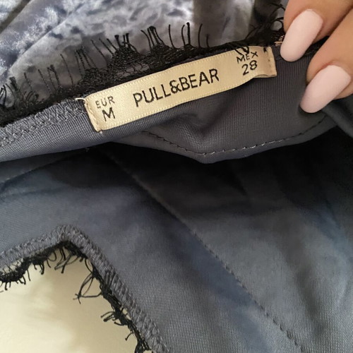Pull & Bear velour bodysuit with lace neckline, blue, size M