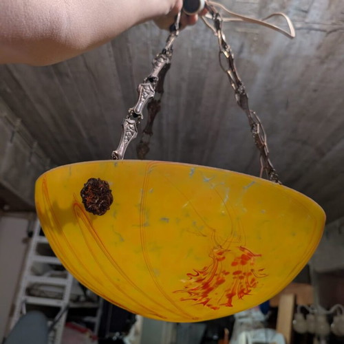 Pate de verre ceiling light like new with vibrant colors