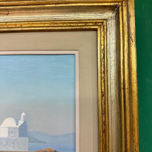 Oil painting by I. Sergoulopoulos used, framed, Aegina - Agios Nikolaos harbor