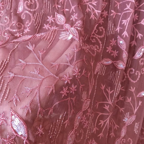 Silk muslin new with beads and sequins light brick color