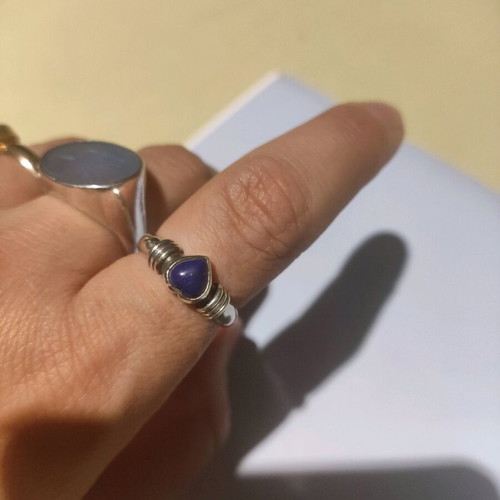 Blue Heart Silver Ring with Precious Stone new