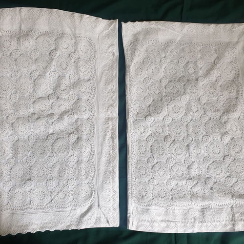 Vintage 60s pillowcases set of 2 used with handmade crochet lace