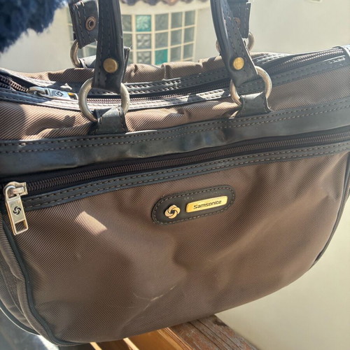 Samsonite shoulder bag used, dark beige with two zip compartments