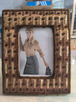 Vintage brown photo frame with geometric decorative design like new