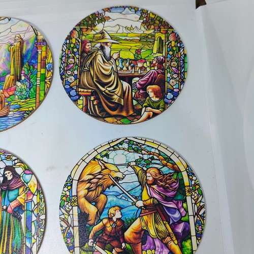 Lord of the Rings wooden coasters like new with stained glass design