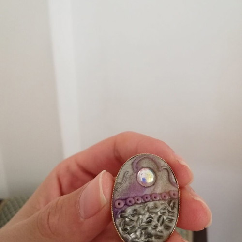 Faux metal clothing pin used, purple and silver, about 3 cm