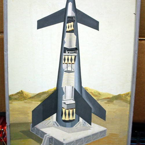 Educational painted board "Satellite rocket" vintage 70's used