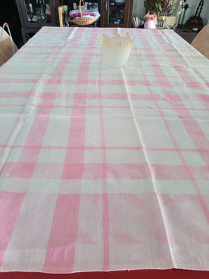 Handmade pink and white checkered tablecloth like new 167 x 135 cm