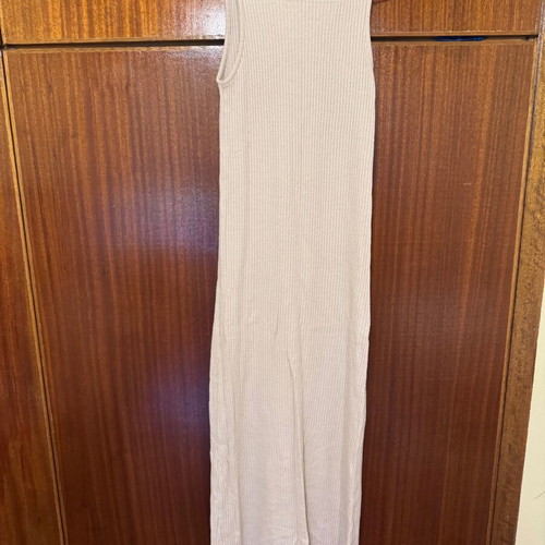 Rib winter dress used, beige color, slim fit