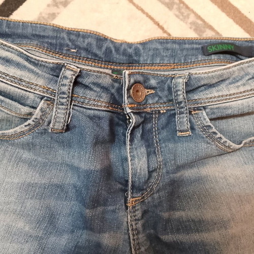 Denim shorts with lace used, size S 36 8, blue