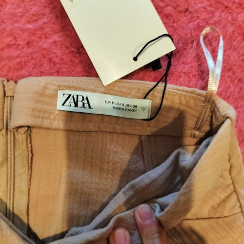 Zara midi skirt new, beige, cotton with slit and knot