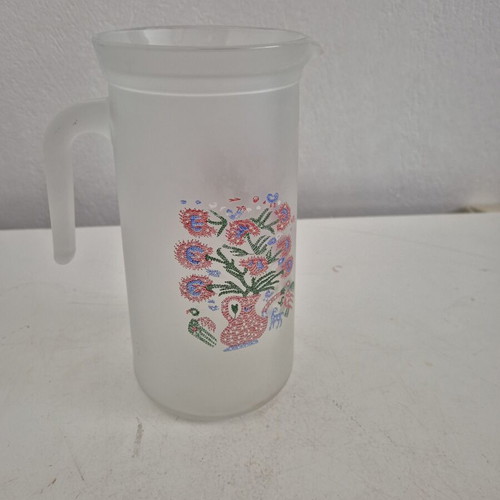 Glass Pitcher Frosted with Floral Design new