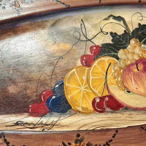 Vintage ceramic platter handpainted with fruit still life, like new