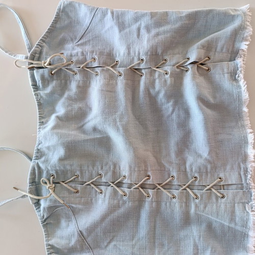 Vintage crop top corset style large turquoise cotton denim like new