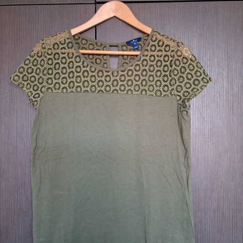 Tom Tailor blouse used, size M, olive green with lace