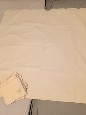 Vintage σετ τραπεζαρίας λινό τραπεζομάντηλο 2,60x1,43 μ. με 22 χειροποίητες πετσέτες