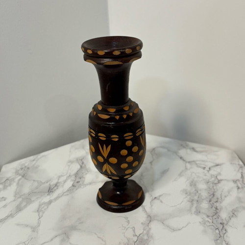 Wooden vase used, hand engraved and carved