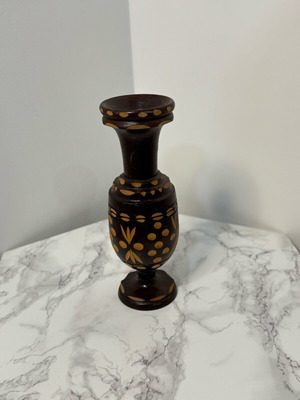 Wooden vase used, hand engraved and carved