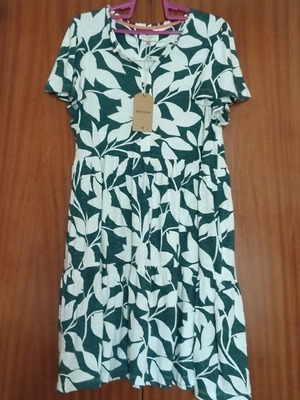 Brakeburn midi dress new, teal leaf motif, size 14/42, cotton