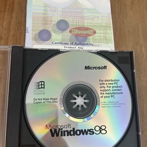 Microsoft Windows 98 CD used with Certificate of Authenticity