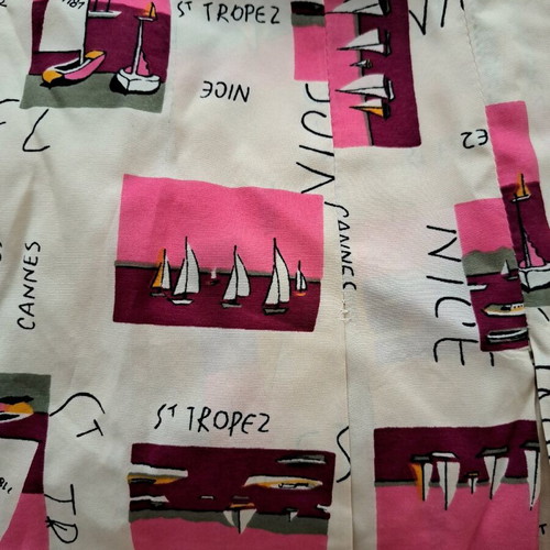 Set shirt and skirt used, vintage, pink with colorful sailboat pattern