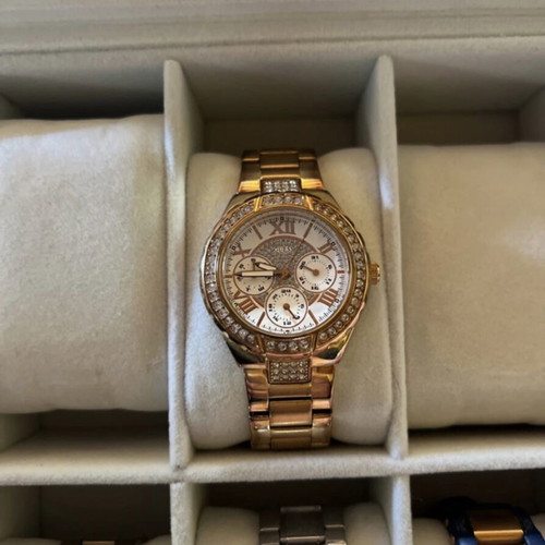 Guess women's watch rose gold with bracelet and crystals like new