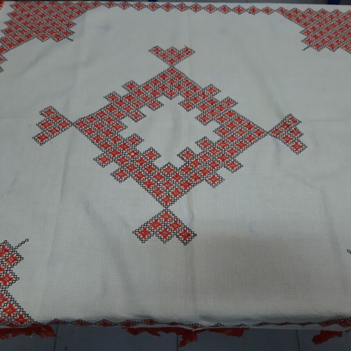 Bulgarian Hand Embroidered Tablecloth 1970s like new, cotton and silk