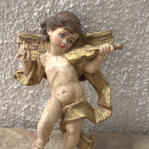 Violin player angel used, glazed ceramic from Italy
